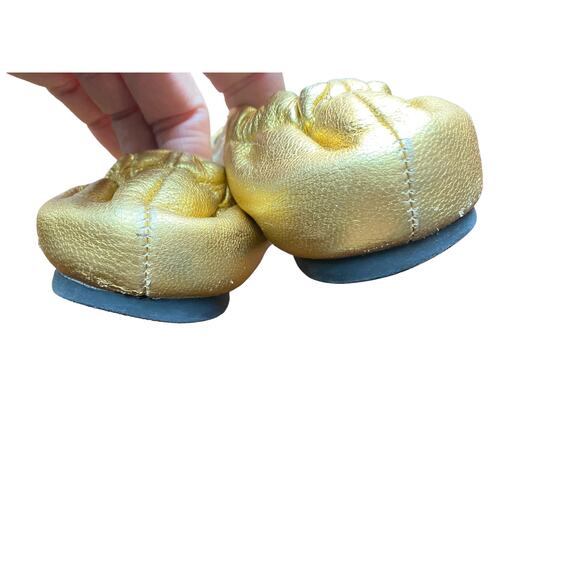 Tory Burch Reva Gold Leather Ballet Flats Women’s Shoes Logo Medallion 7.5 - Picture 4 of 12